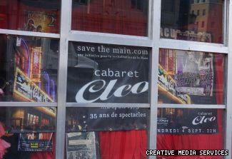 The window at Cabaret Clo bears evidence of its battle with city hall.